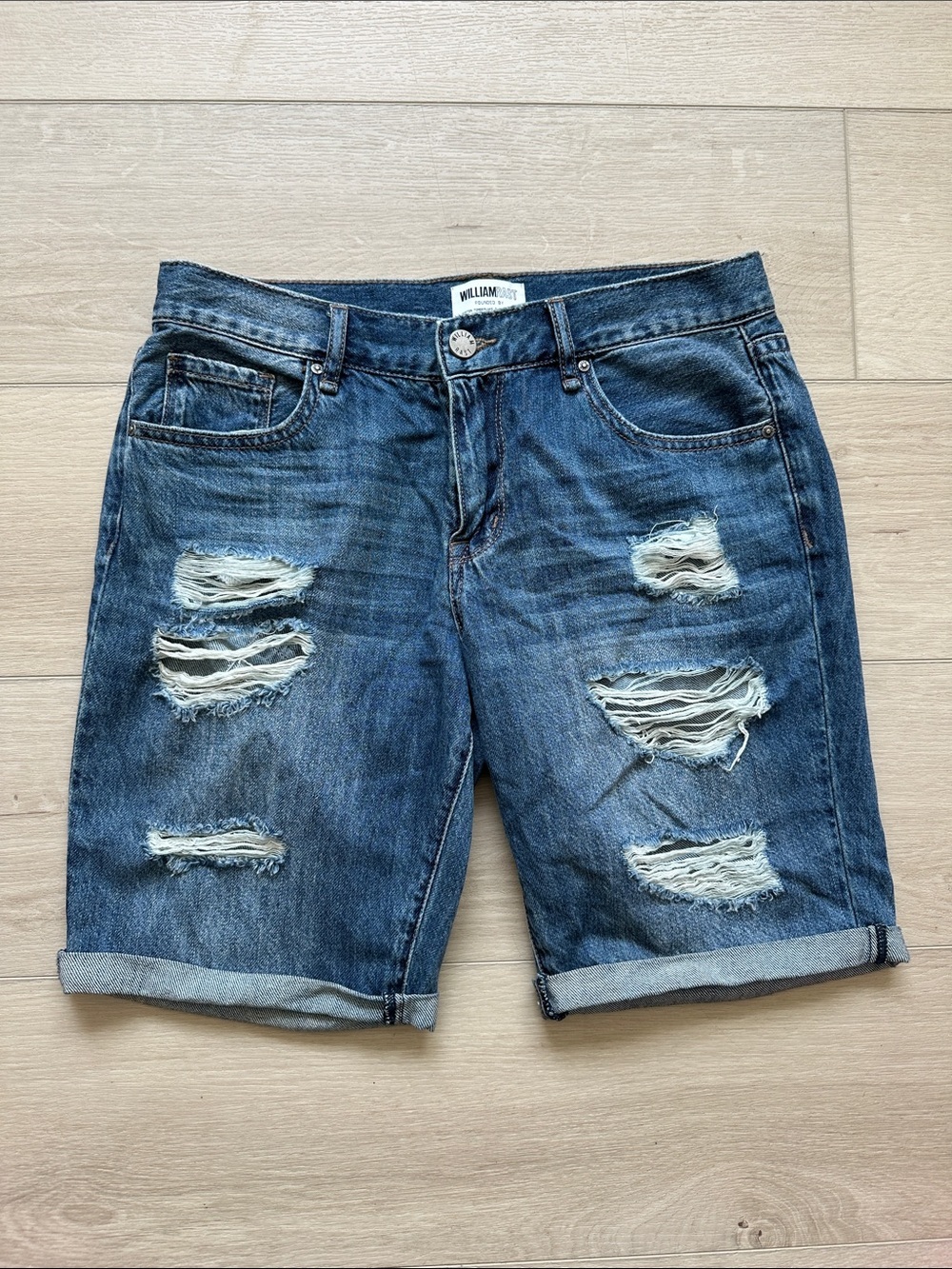William Rast Distressed Denim Bermuda Shorts in Blue